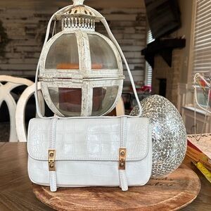 Henri Bendel White Crocodile-Embossed Shoulder Bag
